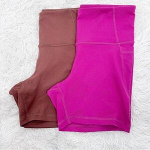 2 Pair Old Navy Active Powerpress Pocket Bike Shorts 6” Pink Orange Medium